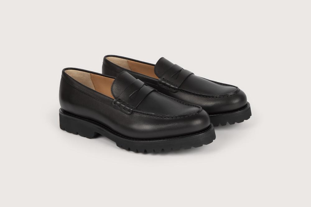 heschung Mocassin en cuir de veau pour homme semelle gomme coloris noir