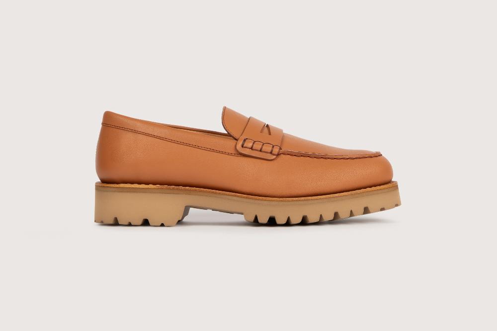 Heschung Mocassin En Cuir Lisse Gold Pour Femme Semelle Gomme