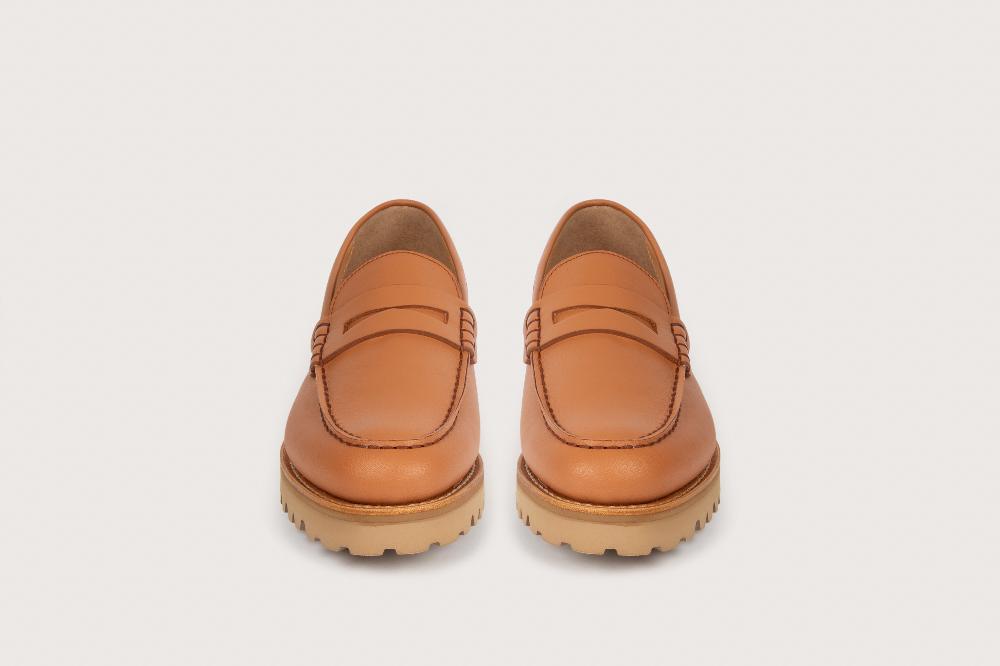 Heschung Mocassin En Cuir Lisse Gold Pour Femme Semelle Gomme