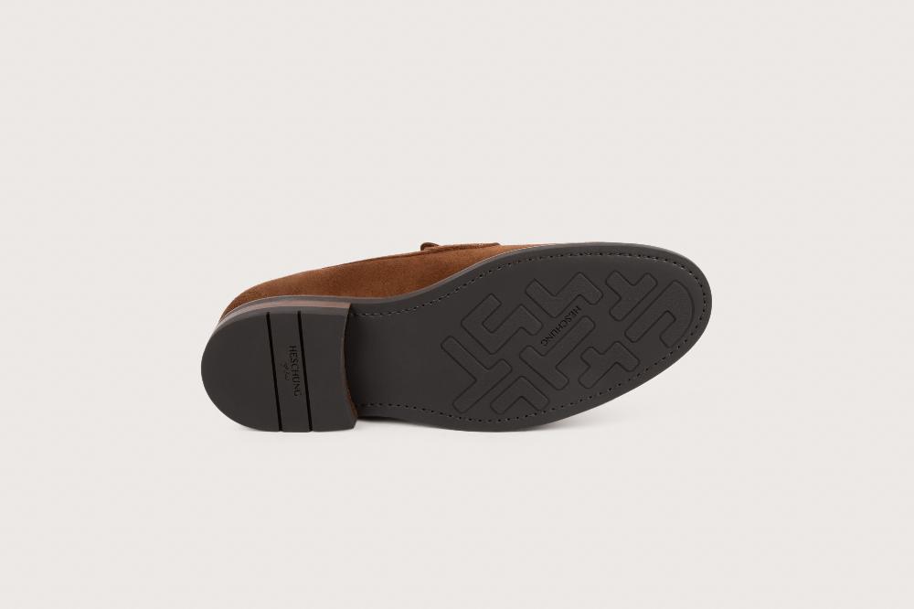 Heschung Mocassin En Veau Velours Pour Homme Semelle Gomme Coloris Cigare