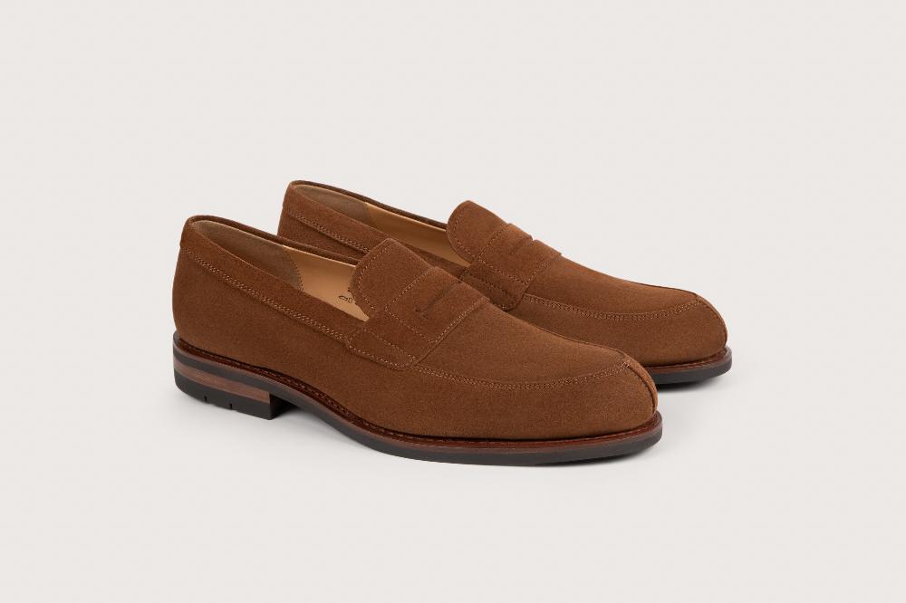 heschung Mocassin en veau velours pour homme semelle gomme coloris cigare