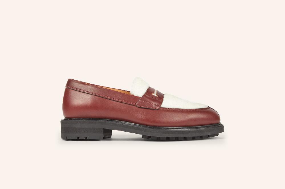 Heschung Mocassin Femme En Cuir Suportlo Merlot Bi-matière Mouton Sur Semelle Commando Pour Une Allure élégante Et Affirmée