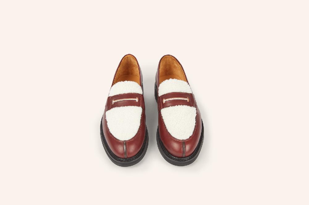 Heschung Mocassin Femme En Cuir Suportlo Merlot Bi-matière Mouton Sur Semelle Commando Pour Une Allure élégante Et Affirmée