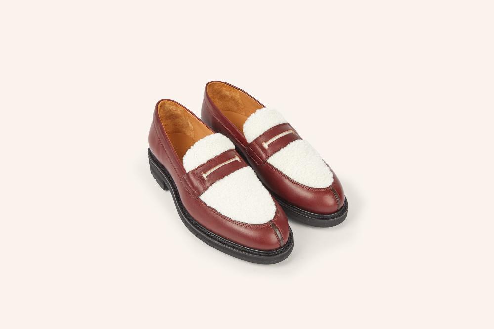 Heschung Mocassin Femme En Cuir Suportlo Merlot Bi-matière Mouton Sur Semelle Commando Pour Une Allure élégante Et Affirmée