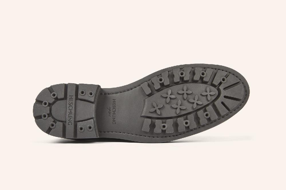 Heschung Mocassin Femme En Cuir Suportlo Vert Sapin Bi-matière Mouton Sur Semelle Commando Pour Une Allure élégante Et Affirmée