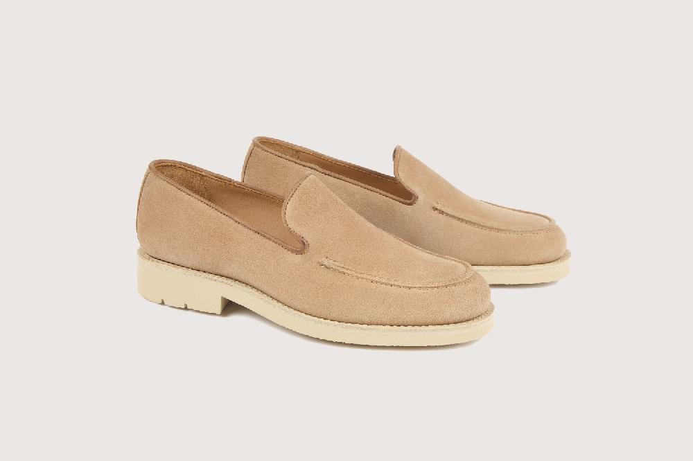 Heschung Mocassin Femme En Hydrovelours Sienne Au Style Affirmé Sur Semelle Gomme