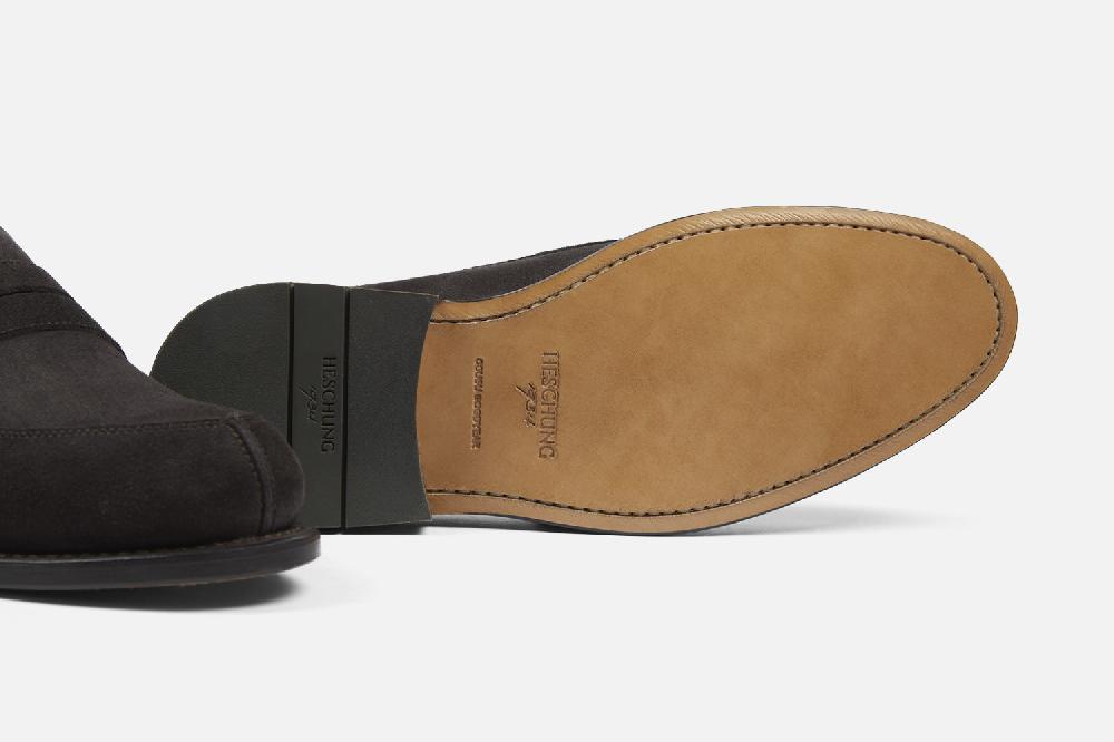 Heschung Mocassin Homme En Velours Imperméable Marron Sur Semelle Cuir Pour Une Allure élégante