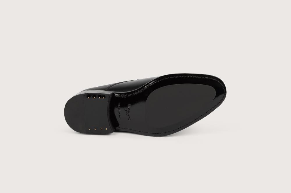 Heschung Nouveau Derby Femme Aralia En Cuir Brillant Noir Semelle Cuir