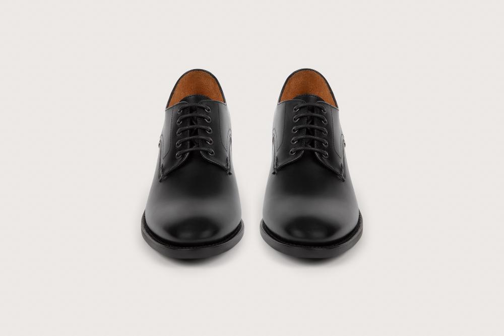 Heschung Nouveau Derby Femme Marcia En Cuir Box Noir Semelle Cuir