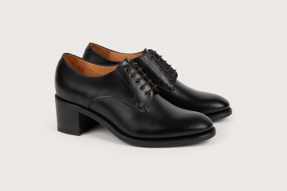 heschung Nouveau derby femme Marcia en cuir box noir semelle cuir heschung Nouveau derby femme Marcia en cuir box noir semelle cuir