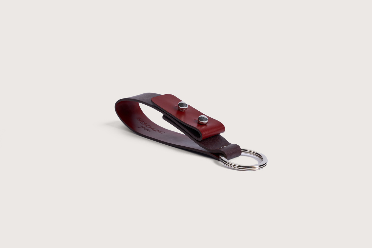 Heschung Porte-clés En Cuir De Veau Pommard Et Anilcalf Bicolore Rouge Chianti