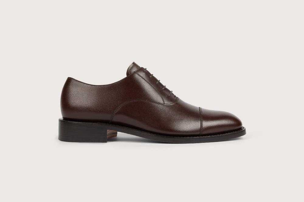 Heschung Richelieu Homme En Cuir Lisse Marron Foncé Raffiné Sur Semelle Cuir