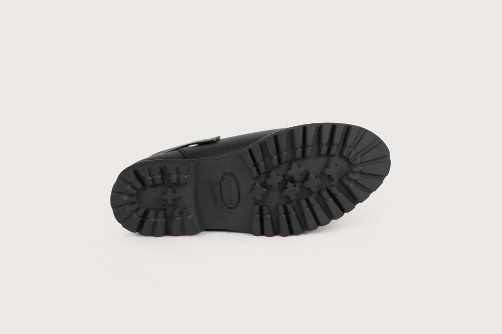 Heschung Sabot Homme Avec Boucle De Serrage En Cuir Lisse Noir Et Semelle Gomme