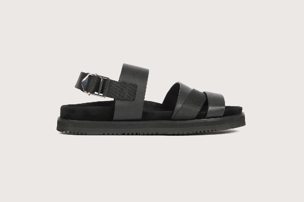 Heschung Sandale à Brides Homme En Végétal Nappa Noir Au Style Affirmé Sur Semelle Micro