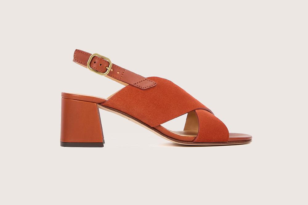 Heschung Sandale à Talon Intemporel Femme En Cuir De Veau Brandy Sur Semelle Cuir