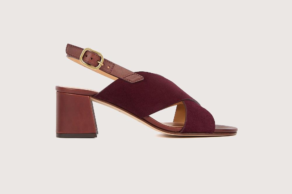 Heschung Sandale à Talon Intemporel Femme En Cuir De Veau Coloris Amarone Sur Semelle Cuir