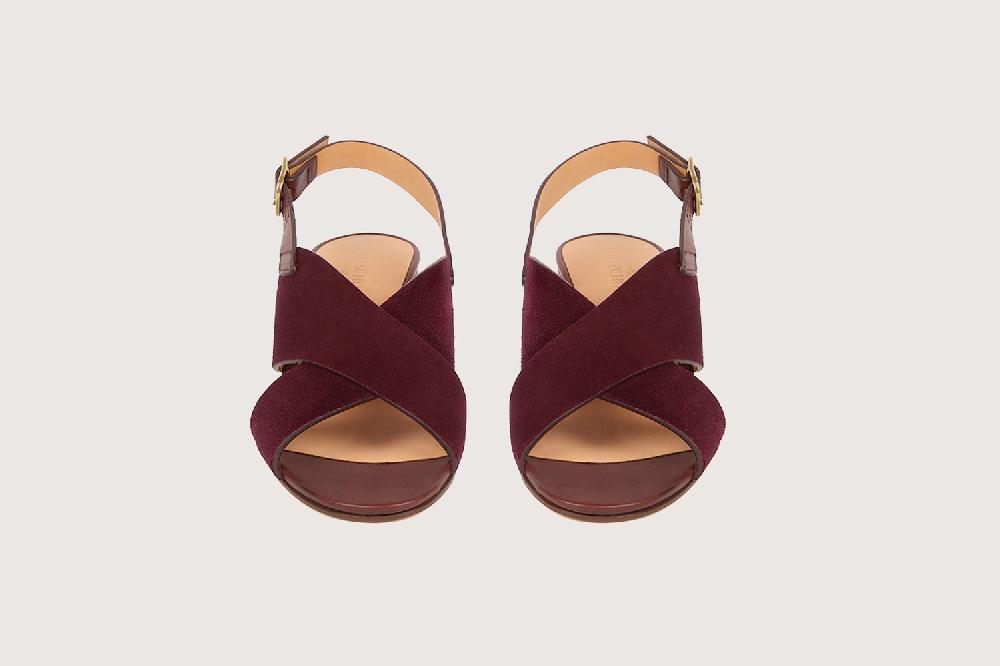 Heschung Sandale à Talon Intemporel Femme En Cuir De Veau Coloris Amarone Sur Semelle Cuir