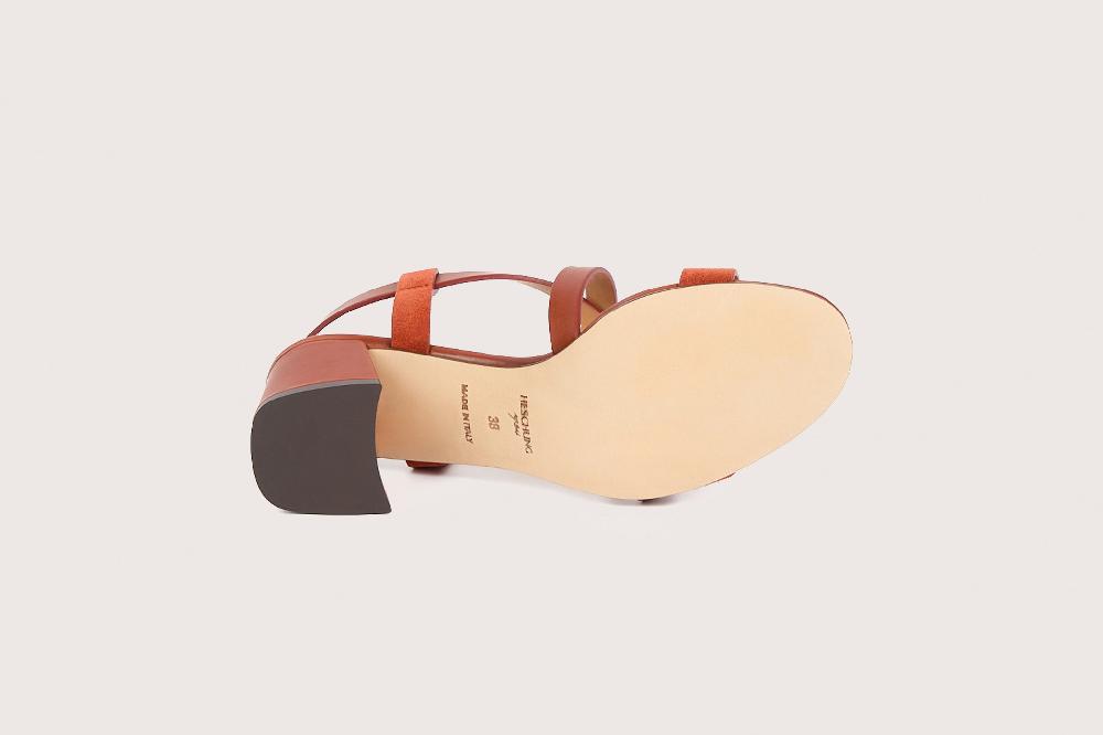 Heschung Sandale à Talon Intemporel Femme En Cuir De Veau Sienne Sur Semelle Cuir