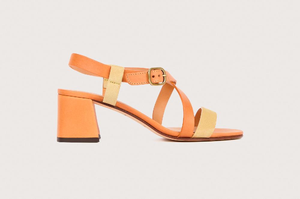 Heschung Sandale à Talon Intemporel Femme En Cuir De Veau Sable Sur Semelle Cuir