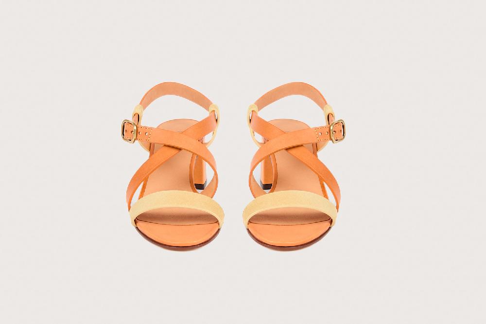 Heschung Sandale à Talon Intemporel Femme En Cuir De Veau Sable Sur Semelle Cuir