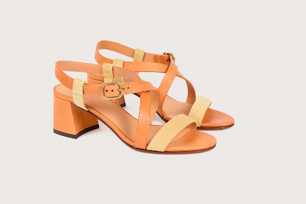 heschung Sandale à talon intemporel femme en cuir de veau sable sur semelle cuir