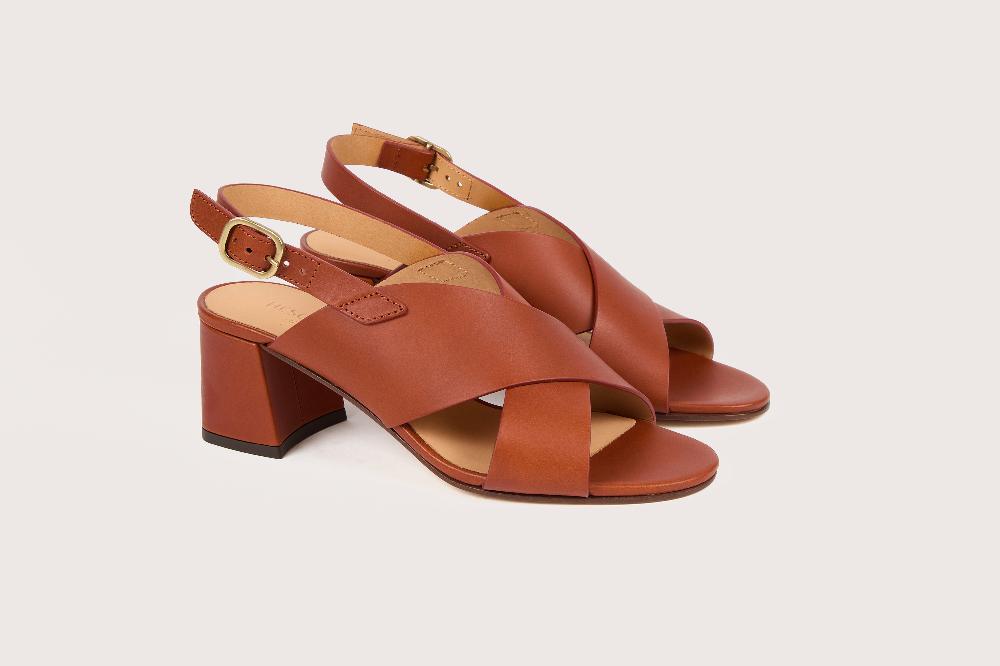 heschung Sandale à talon intemporelle femme en cuir de vachette sienne sur semelle cuir