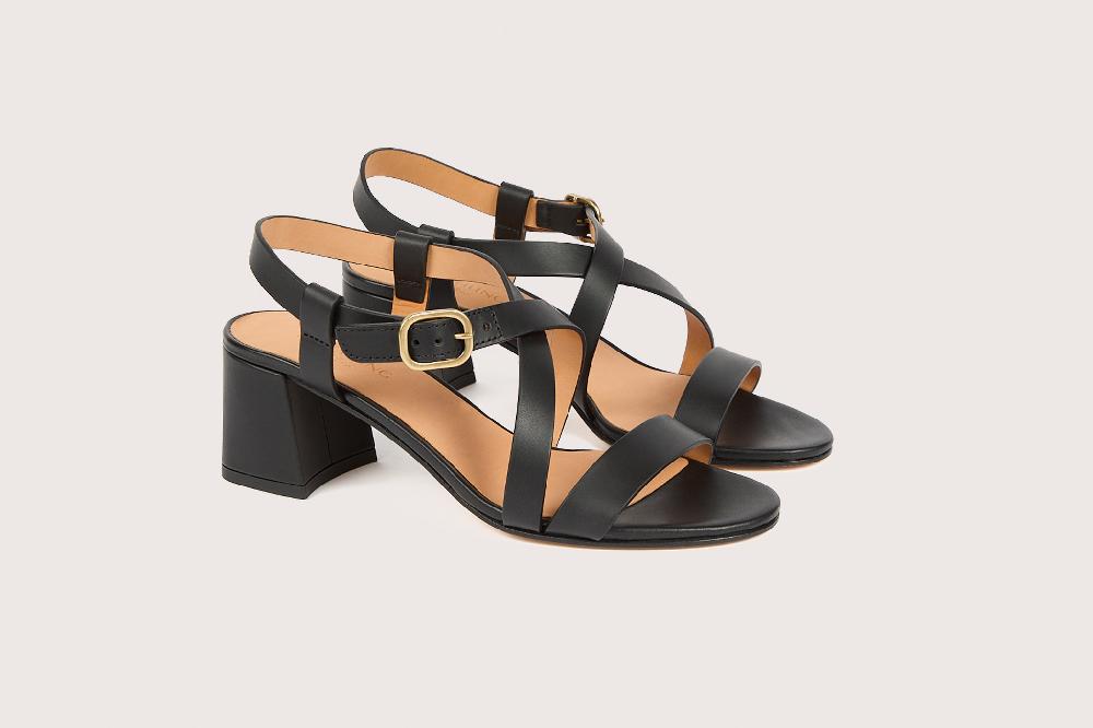 Heschung Sandale à Talon Intemporelle Femme En Cuir De Vachette Noir Sur Semelle Cuir