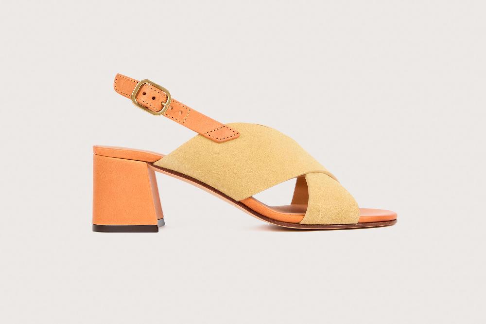 Heschung Sandale à Talon Intemporelle Femme En Cuir De Veau Beige Sur Semelle Cuir