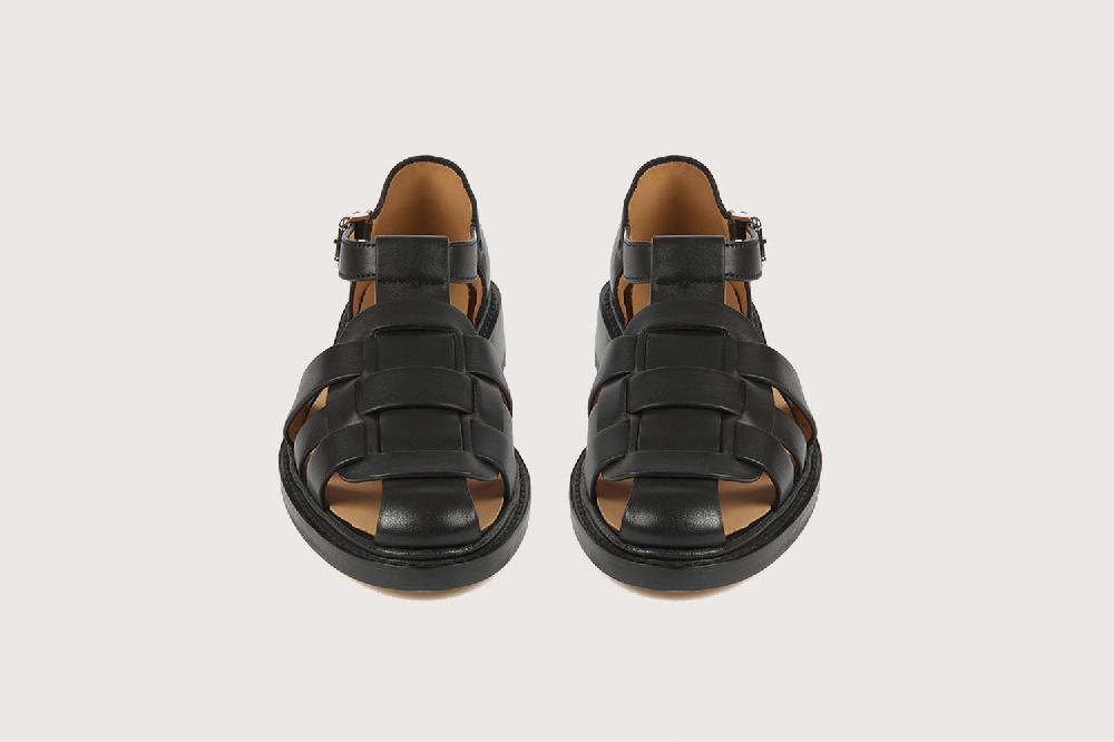 Heschung Sandale Méduse Intemporelle Femme En Cuir De Veau Noir Sur Semelle Cuir