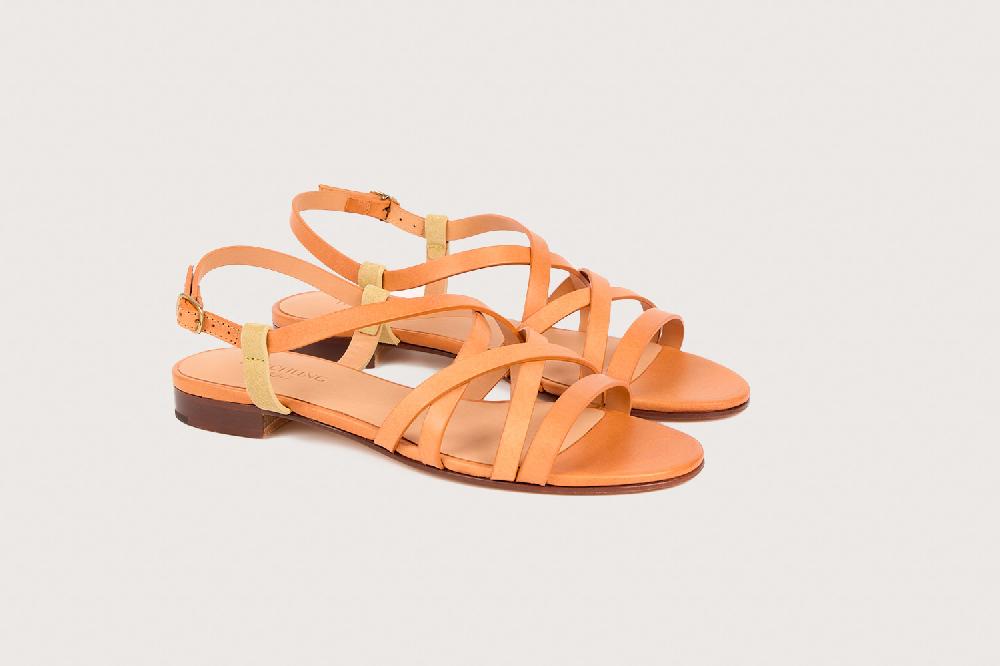 Heschung Sandale Plate Intemporelle Femme En Cuir De Vachette Sable Sur Semelle Cuir