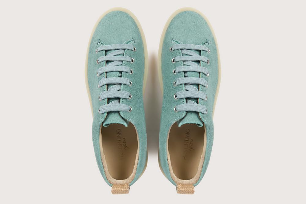Heschung Sneakers Femme En Cuir Bleu Sur Une Semelle En Gomme élégantes Et Confortables