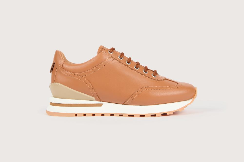Heschung Sneakers Femme Raffinées Et élégantes En Cuir Lisse Marron Clair