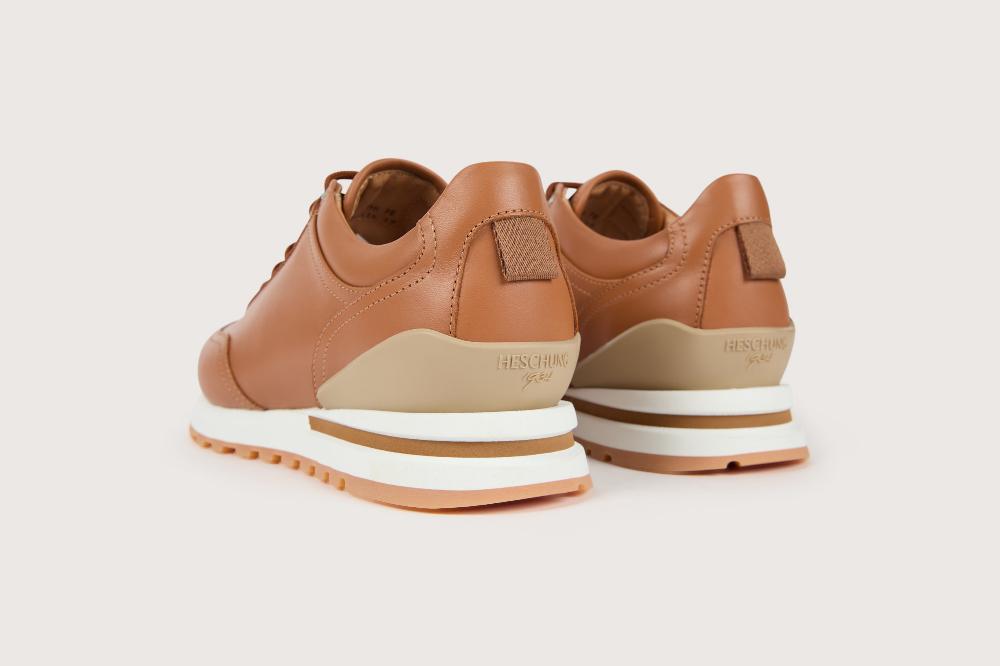 Heschung Sneakers Femme Raffinées Et élégantes En Cuir Lisse Marron Clair