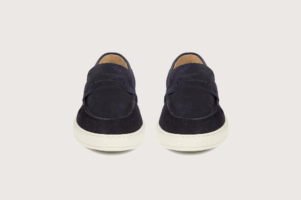 Heschung Sneakers Homme En Veau Velours Navy Sur Une Semelle En Gomme élégantes Et Confortables