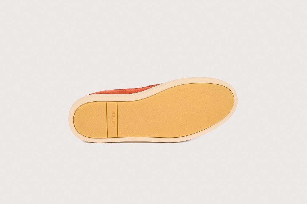 Heschung Sneakers Homme En Veau Velours Orange Sur Une Semelle En Gomme élégantes Et Confortables