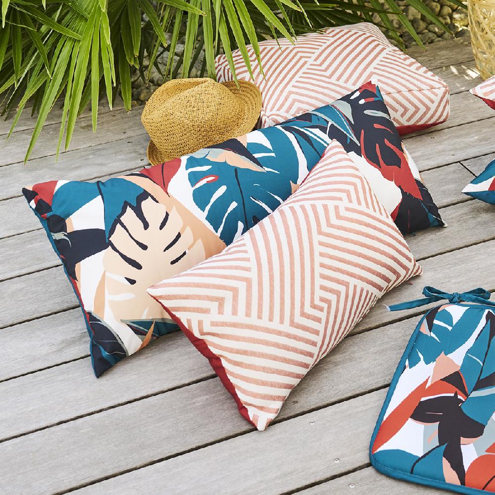 hesperide Coussin déco d'intérieur et d'extérieur DEYO motif Feuilles Bleu canard