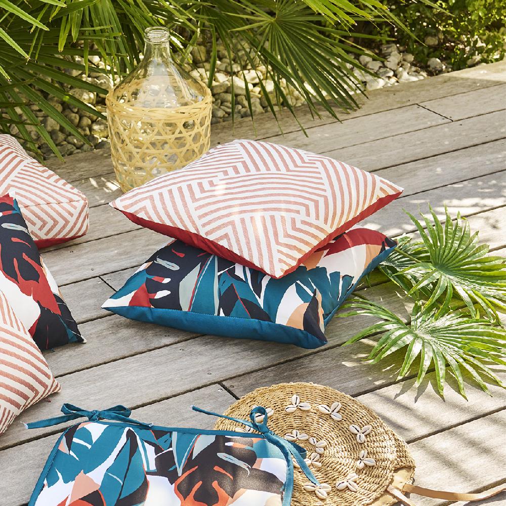 hesperide Coussin déco d'intérieur et d'extérieur DEYO motif Feuilles Bleu canard