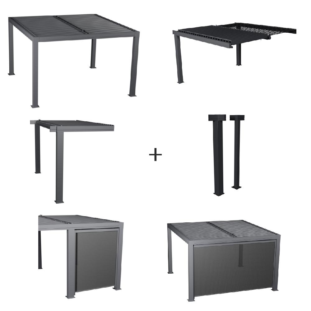 hesperide Ensemble pergola MAJAÉ avec 2 extensions 1 kit de poteaux et 2 stores
