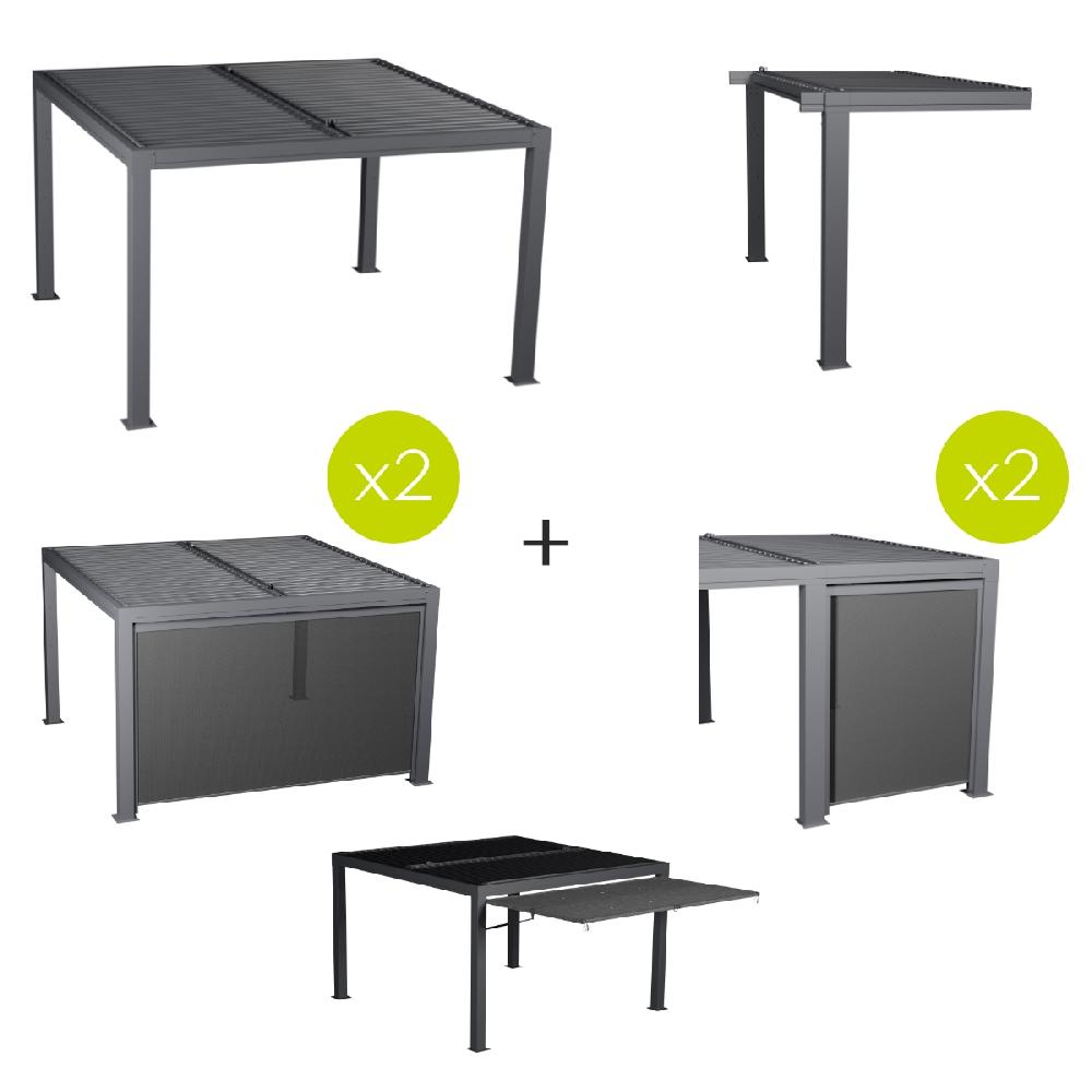 hesperide Ensemble pergola MAJAÉ avec demi-extension 4 stores et 1 auvent
