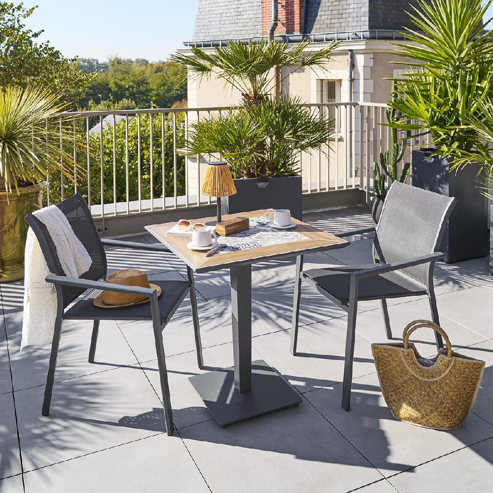 hesperide Ensemble table de bistro LAMBADA + 2 chaises empilables ESSENTIA Graphite