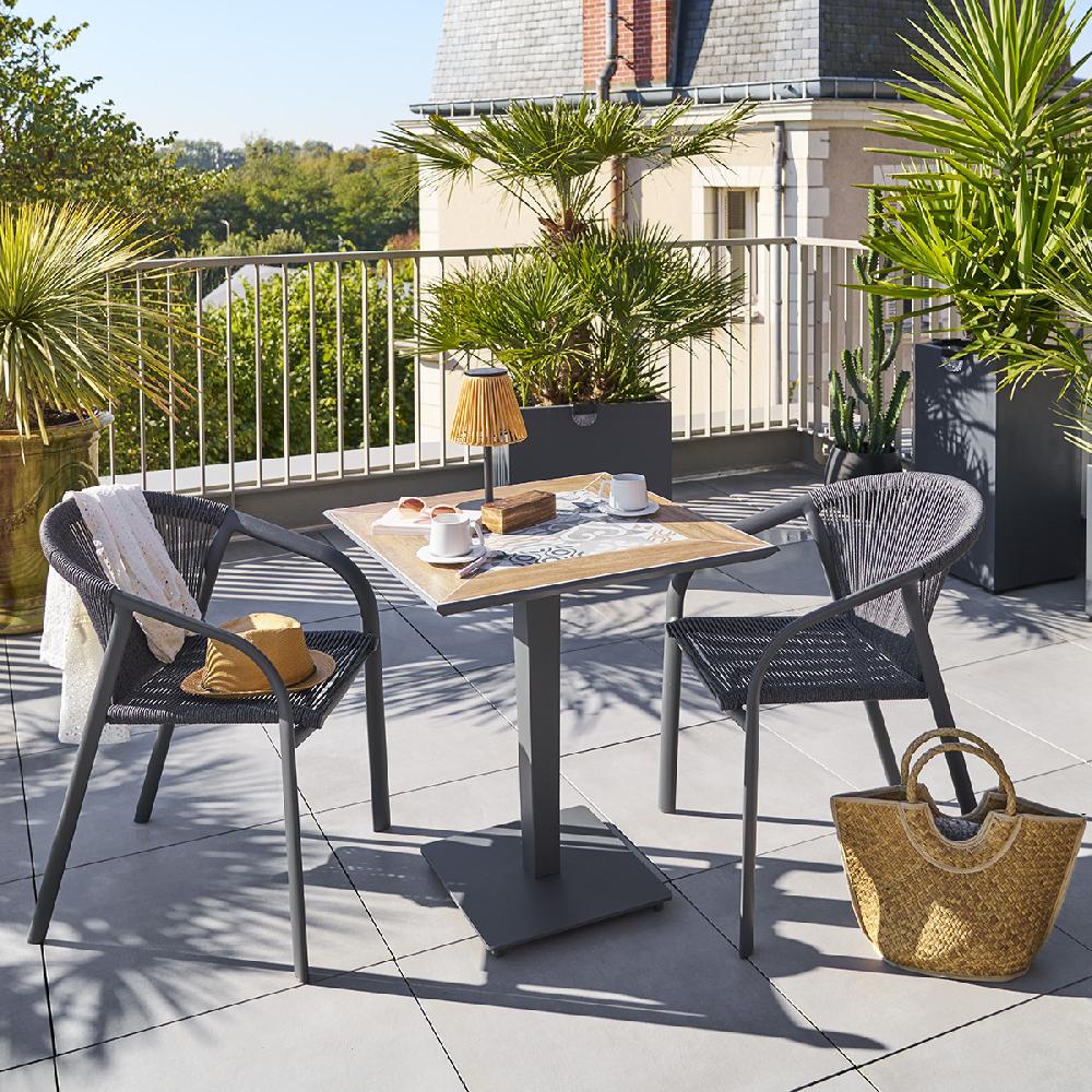 hesperide Ensemble table de bistro LAMBADA + 2 chaises empilables RIU Graphite