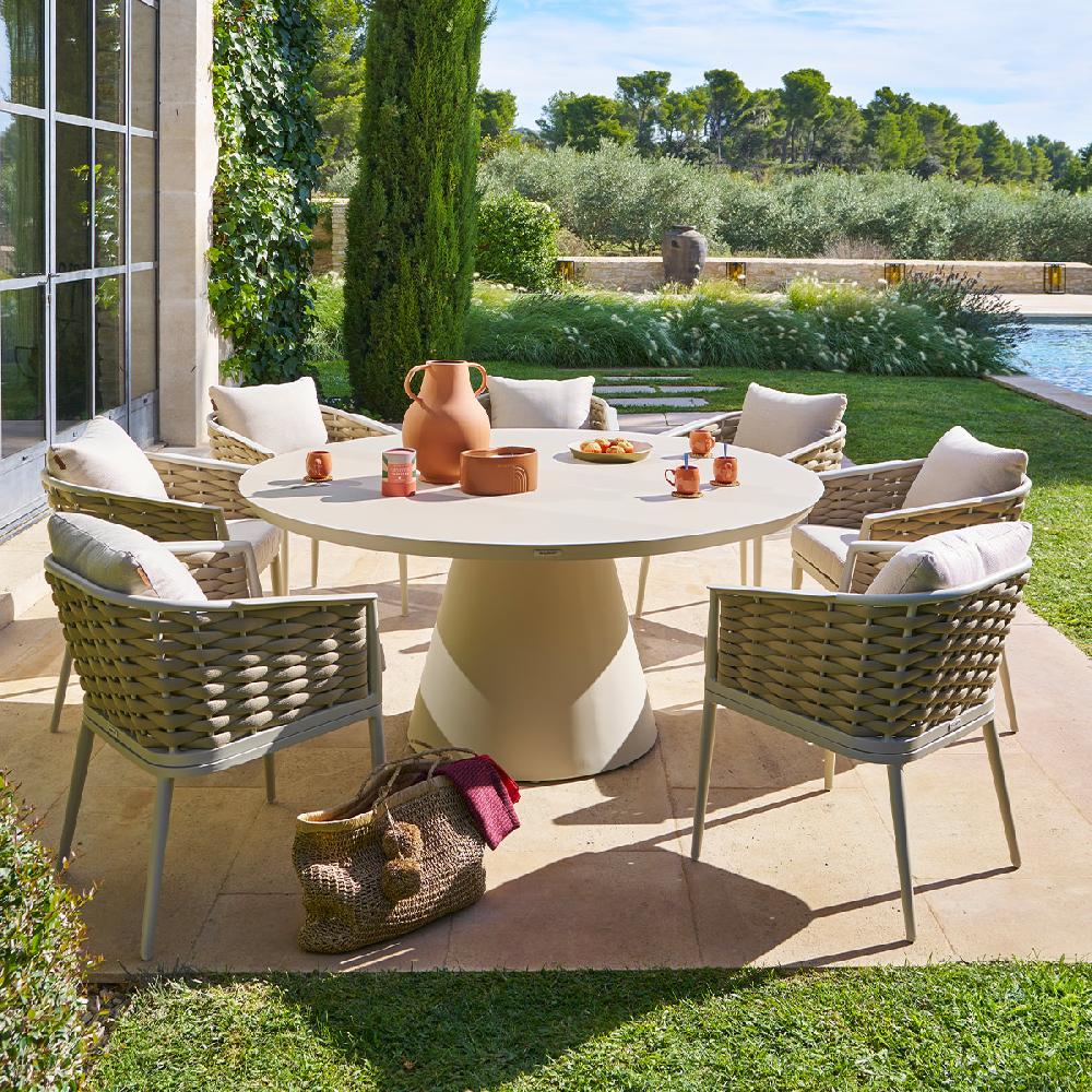 Hesperide Ensemble Table De Jardin + 8 Fauteuils Empilables YCONIA Argile