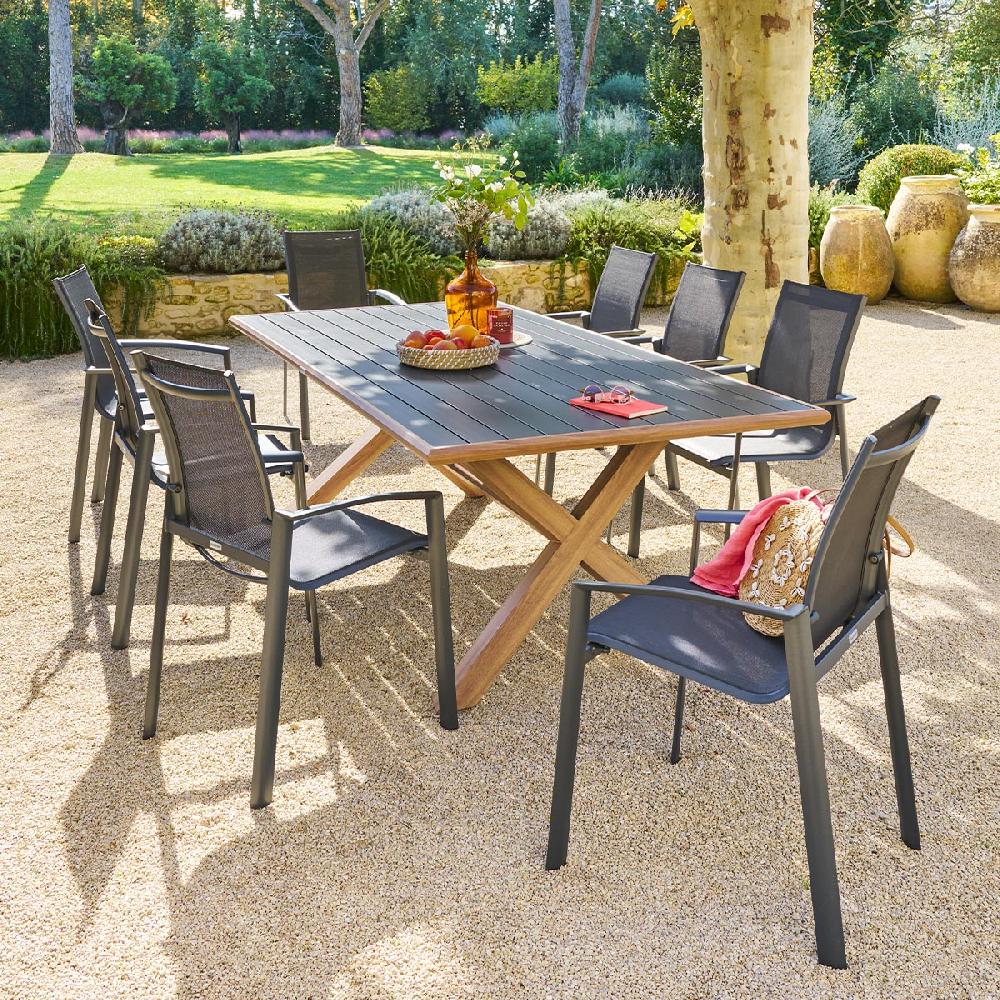 hesperide Ensemble table de jardin AXIOME + 8 fauteuils AXANT Graphite