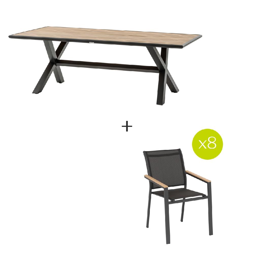 hesperide Ensemble table de jardin AXIOME + 8 fauteuils empilables ESSENTIA Graphite