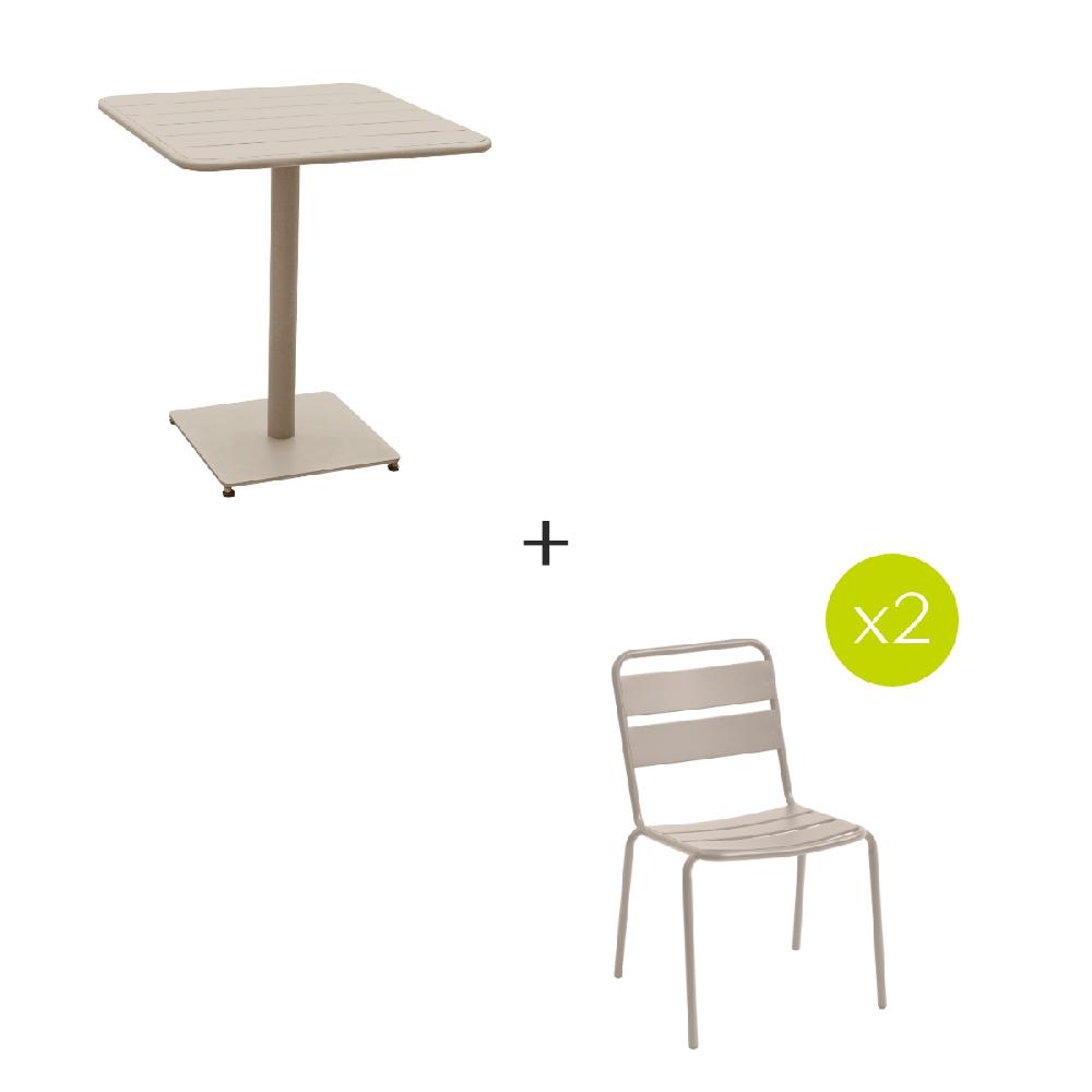 Hesperide Ensemble Table De Jardin Carrée + 2 Chaises PHUKET Argile