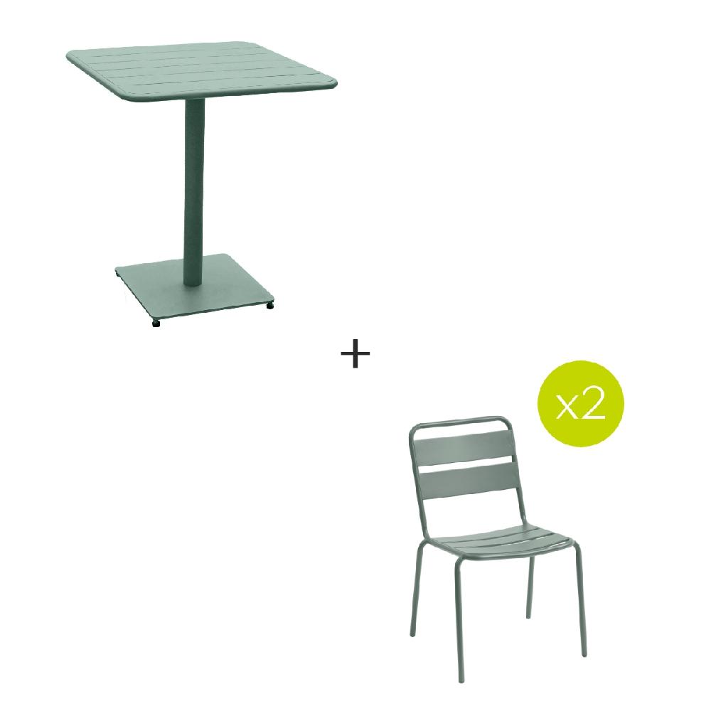 Hesperide Ensemble Table De Jardin Carrée + 2 Chaises PHUKET Vert Olive