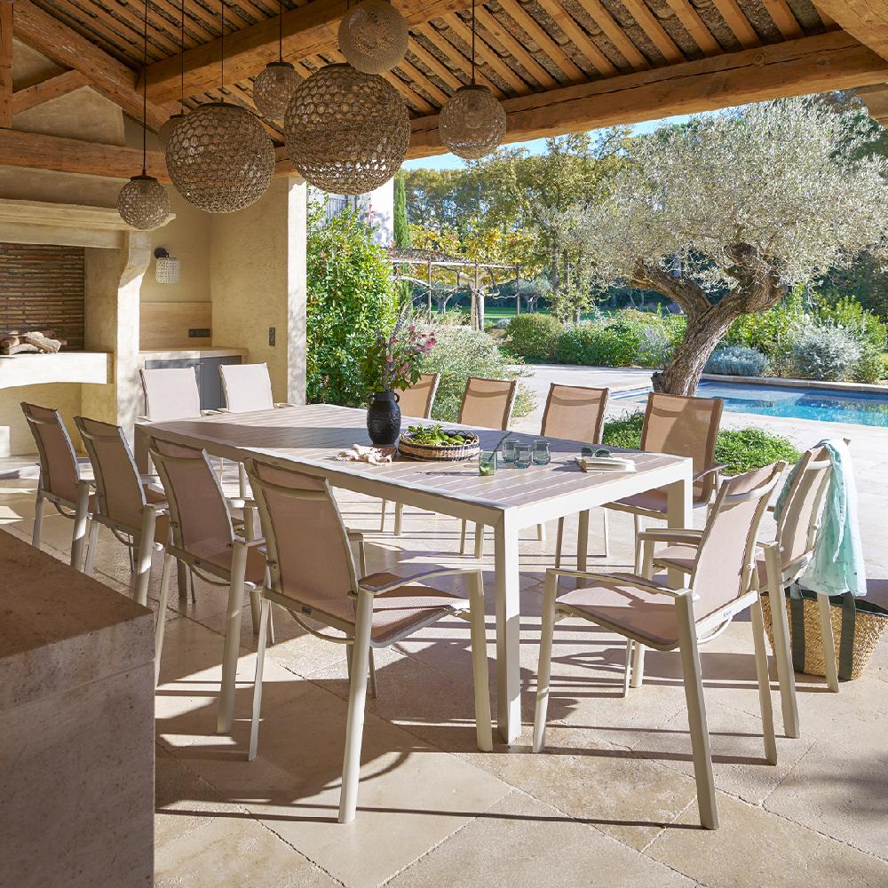 Hesperide Ensemble Table De Jardin ÉVASION + 12 Fauteuils AXANT Lin & Argile