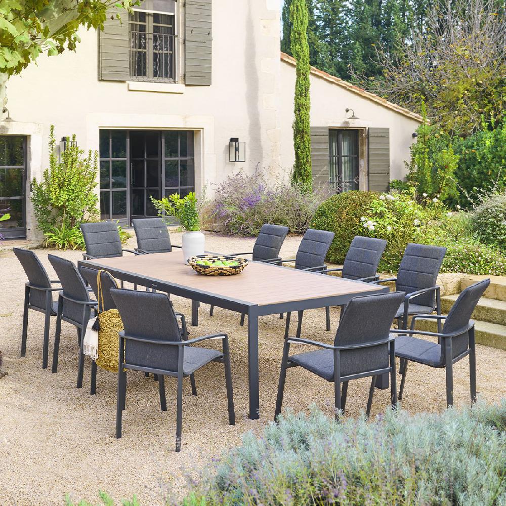 hesperide Ensemble table de jardin ÉVASION + 12 fauteuils DIESE Graphite