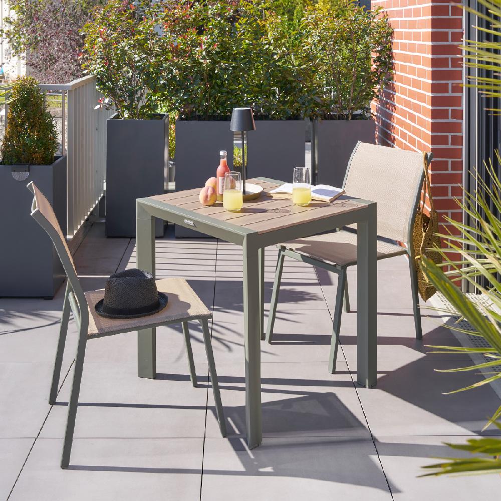 hesperide Ensemble table de jardin ÉVASION + 2 chaises empilables ESSENTIA Lin & Laurier