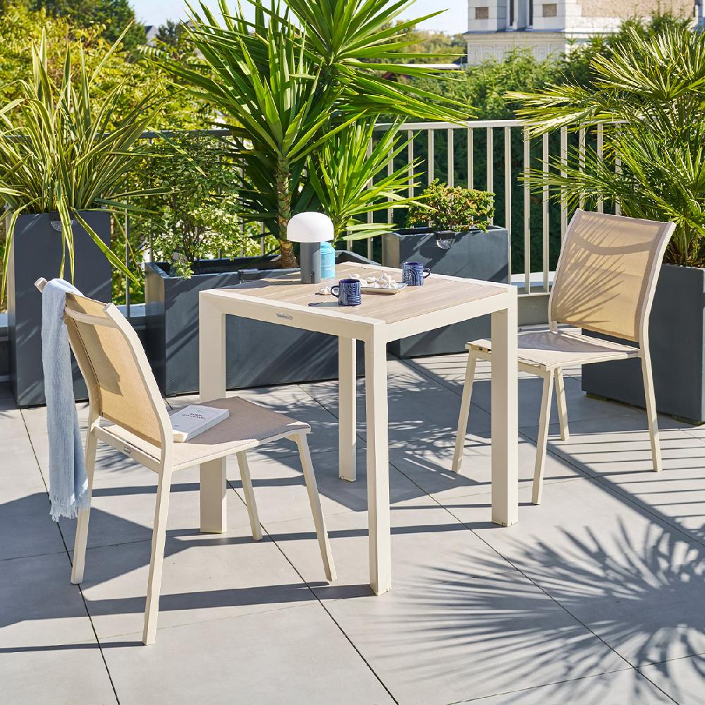 hesperide Ensemble table de jardin ÉVASION + 2 chaises empilables ESSENTIA Lin & Argile